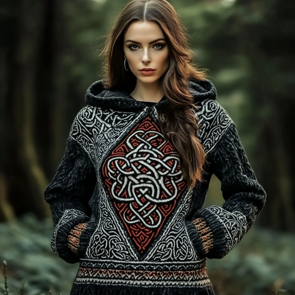Women's Celtic Knot Complex Braided Hooded Sweater