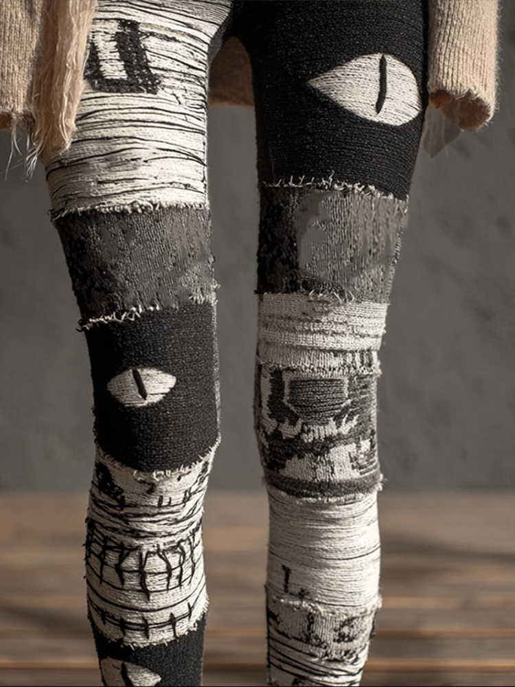 Halloween Retro Ghost Pattern Women's Knitted Leggings