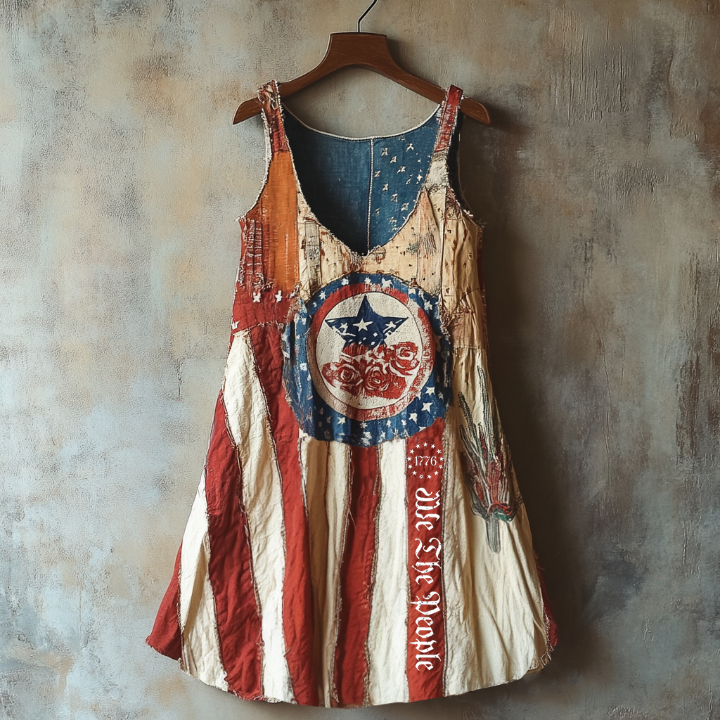 1776 We The People Star And Rose Art Print Dress