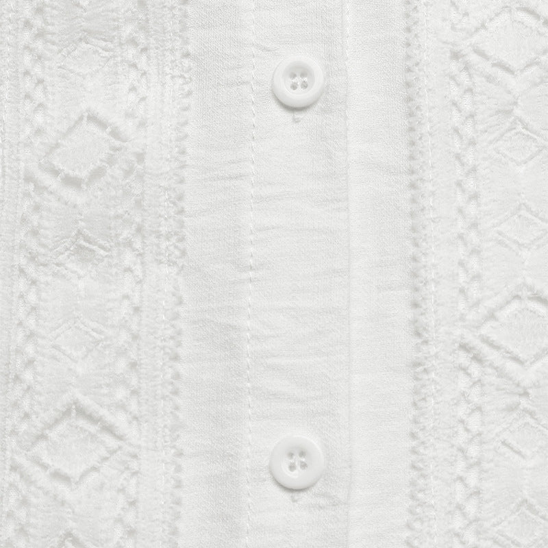 Women's Elegant Lace Floral Embroidered Linen Top