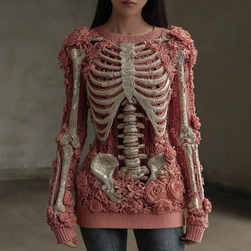 Halloween Skull Floral Knitted Warm Sweater