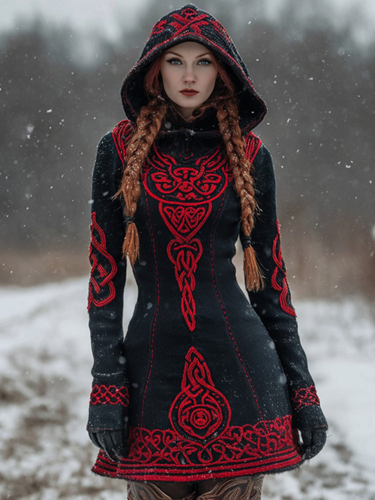 Women's Retro Viking Celtic Knot Jacquard Knit Sweater Dress