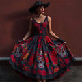 Classy Day Of The Dead Sugar Skulls Floral Linen Maxi Dress
