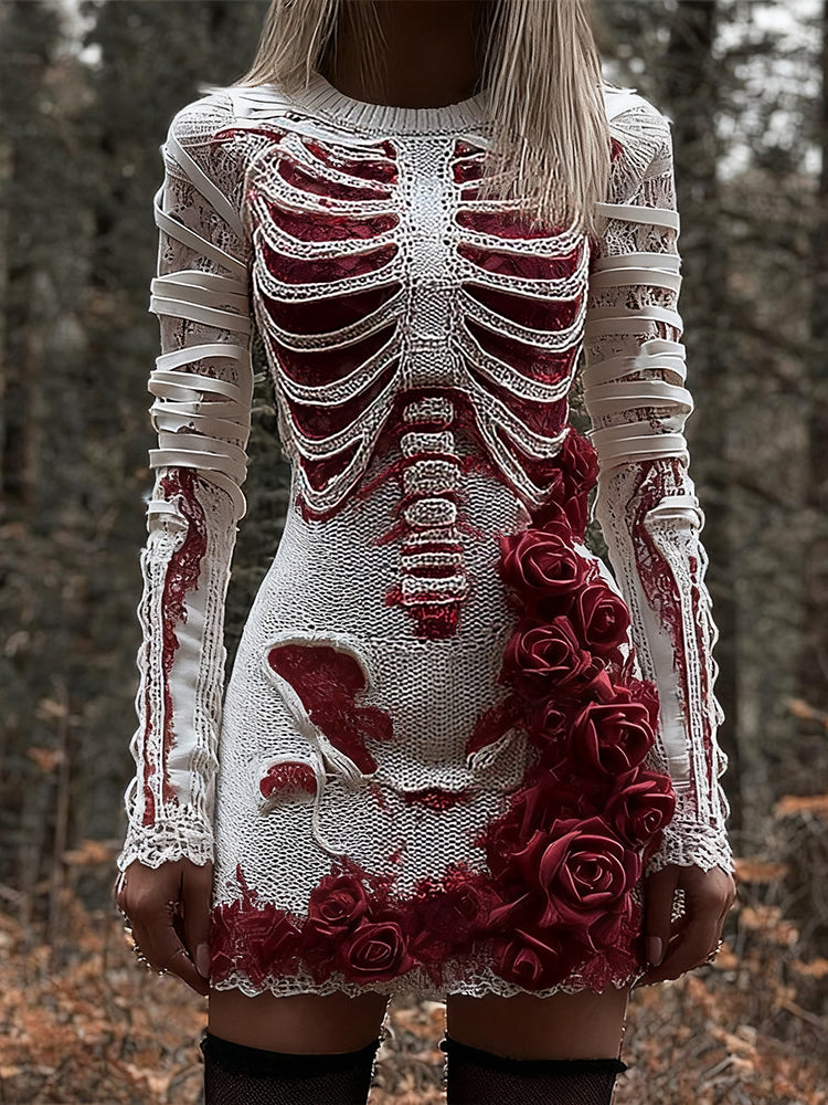 Bloody Roses Skeleton Art Bandages Knit Sweater Dress