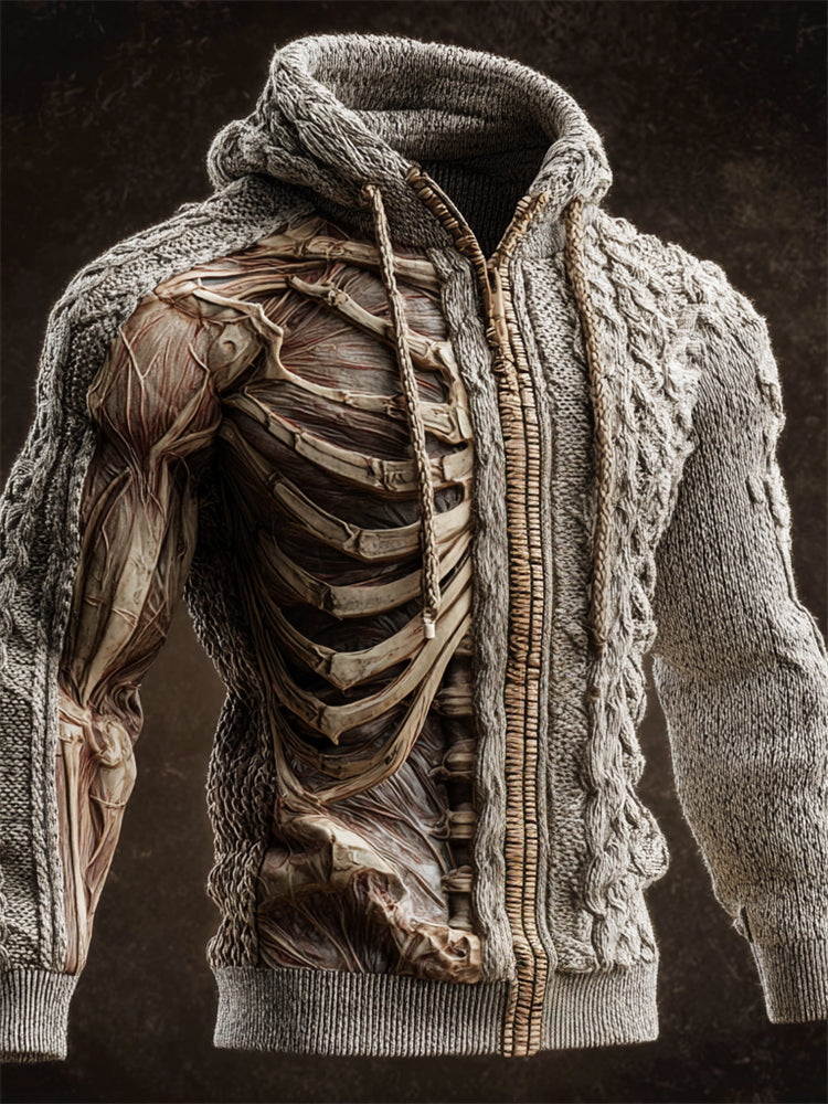 Men's Halloween Skeleton Muscle Anatomy Full Zip Hooded Cardigan