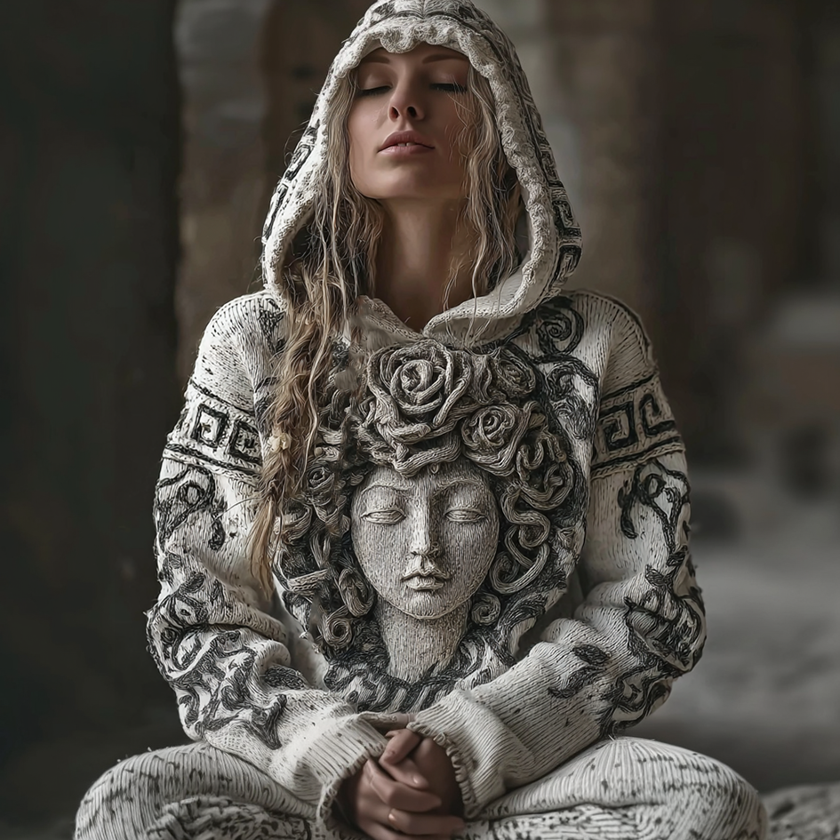 Ancient Greek Mythology Medusa White Rose Knit Beanie Sweater