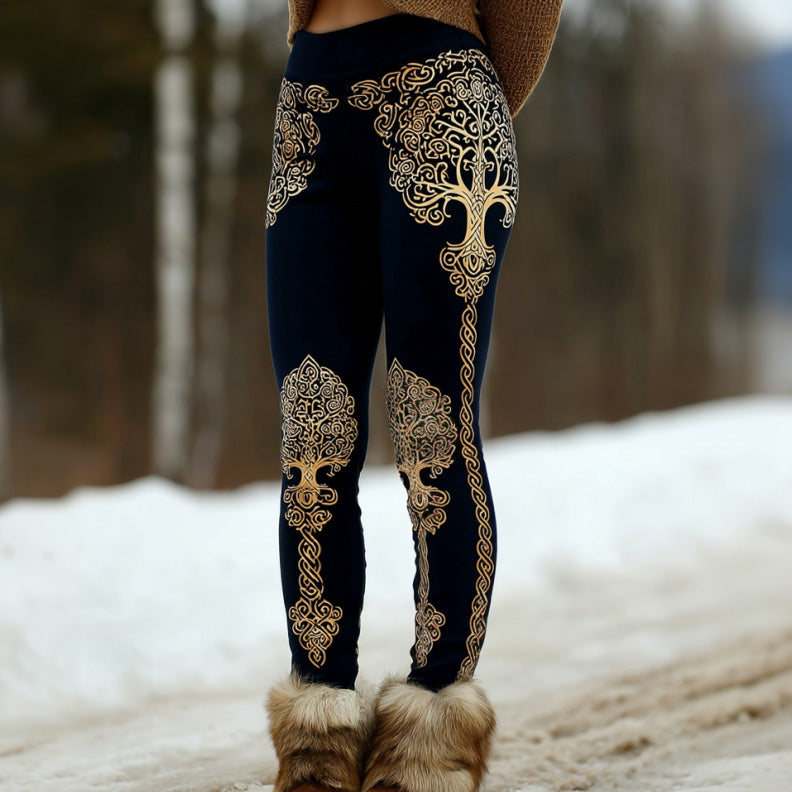 Women's Retro Celtic Art Lines And Tree Of Life Pattern Comfortable Leggings