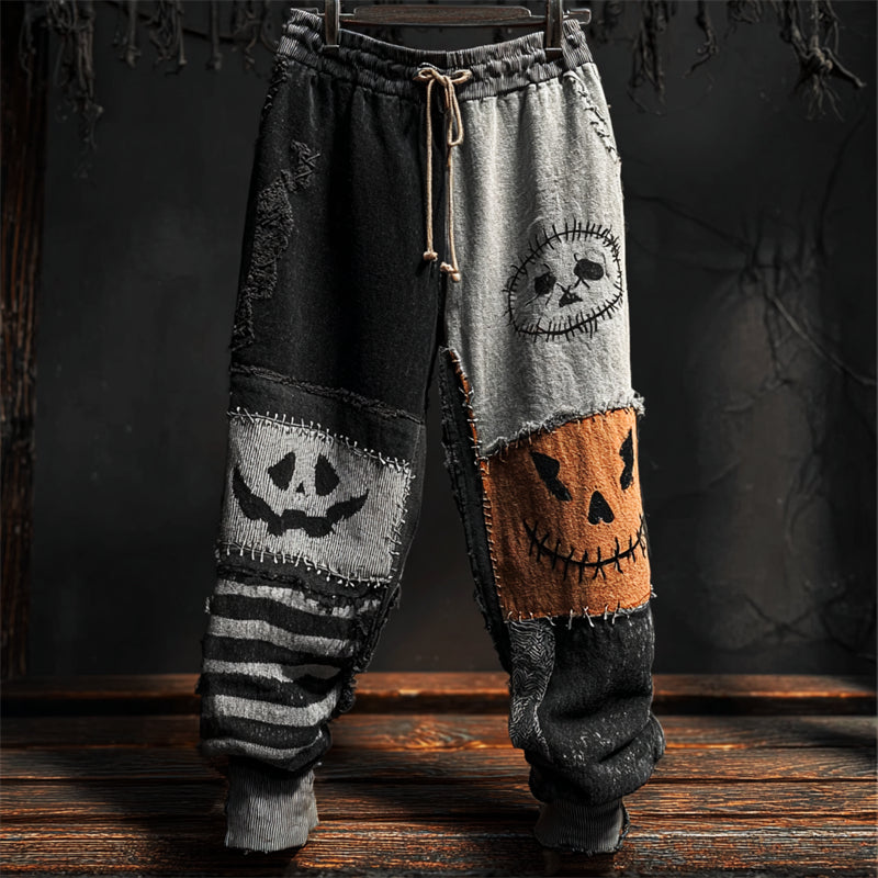 Halloween Pumpkin Faces Colorblock Patchwork Sweatpants