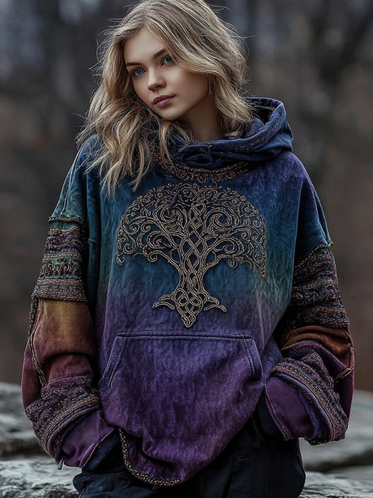Women's Vintage Viking Celtic Knot Tree Of Life Graphic Warm Hoodie