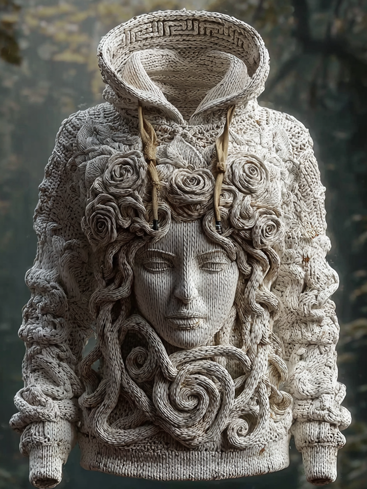 Ancient Greek Mythology Medusa White Rose Knit Beanie Sweater