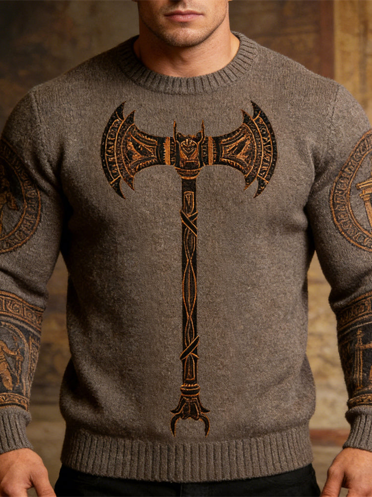 Ancient Roman Axe Pattern Vintage Men's Knit Sweater
