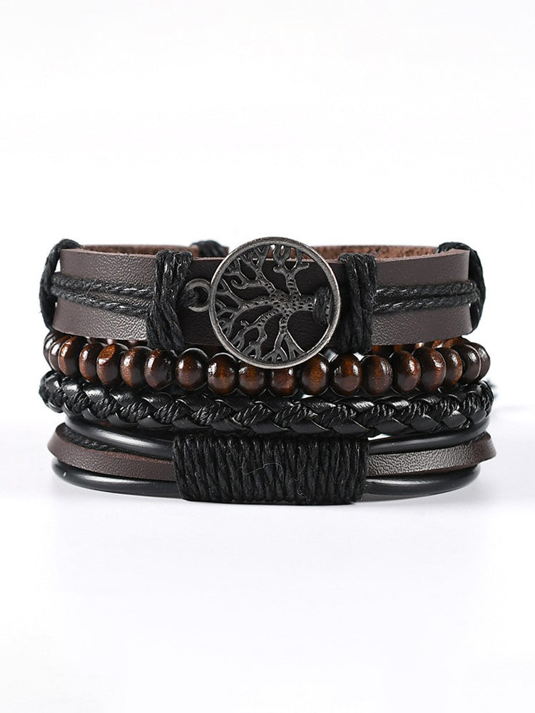 Tree Of Life Handmade Pu Braided Men's Bracelet