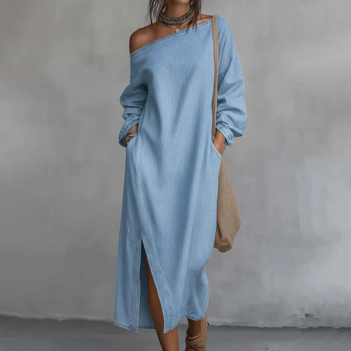 Women's Casual Solid Color One-shoulder Cotton Linen Maxi Dress