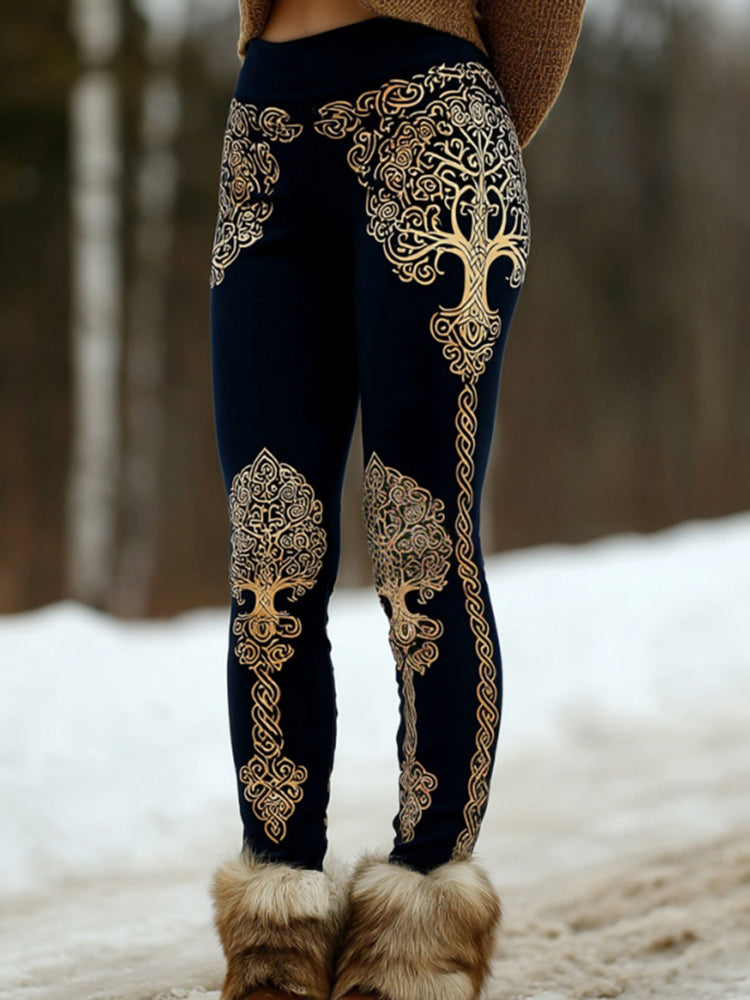 Women's Retro Celtic Art Lines And Tree Of Life Pattern Comfortable Leggings