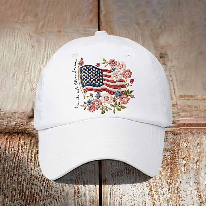Retro Independence Day Flowers Land Of The Free Print Baseball Cap