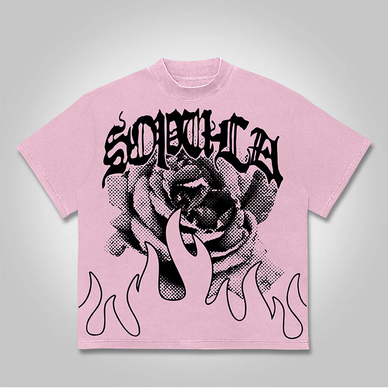 Retro Flame Floral Pattern Loose T-shirt