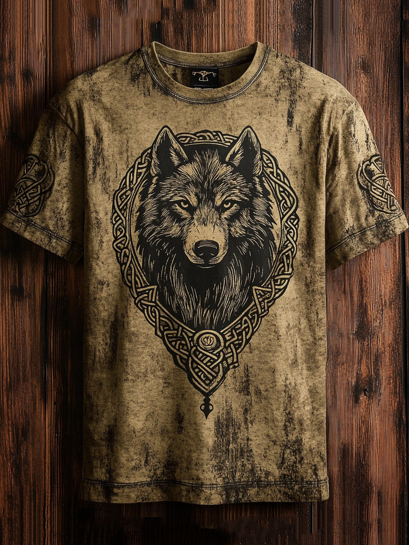 Men's Vintage Viking Totem Fenrir Wolf Knot T-shirt