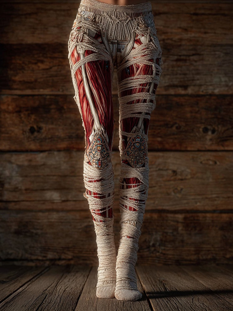 Vintage Bloody Skeleton Anatomy Bandages Cozy Knit Leggings