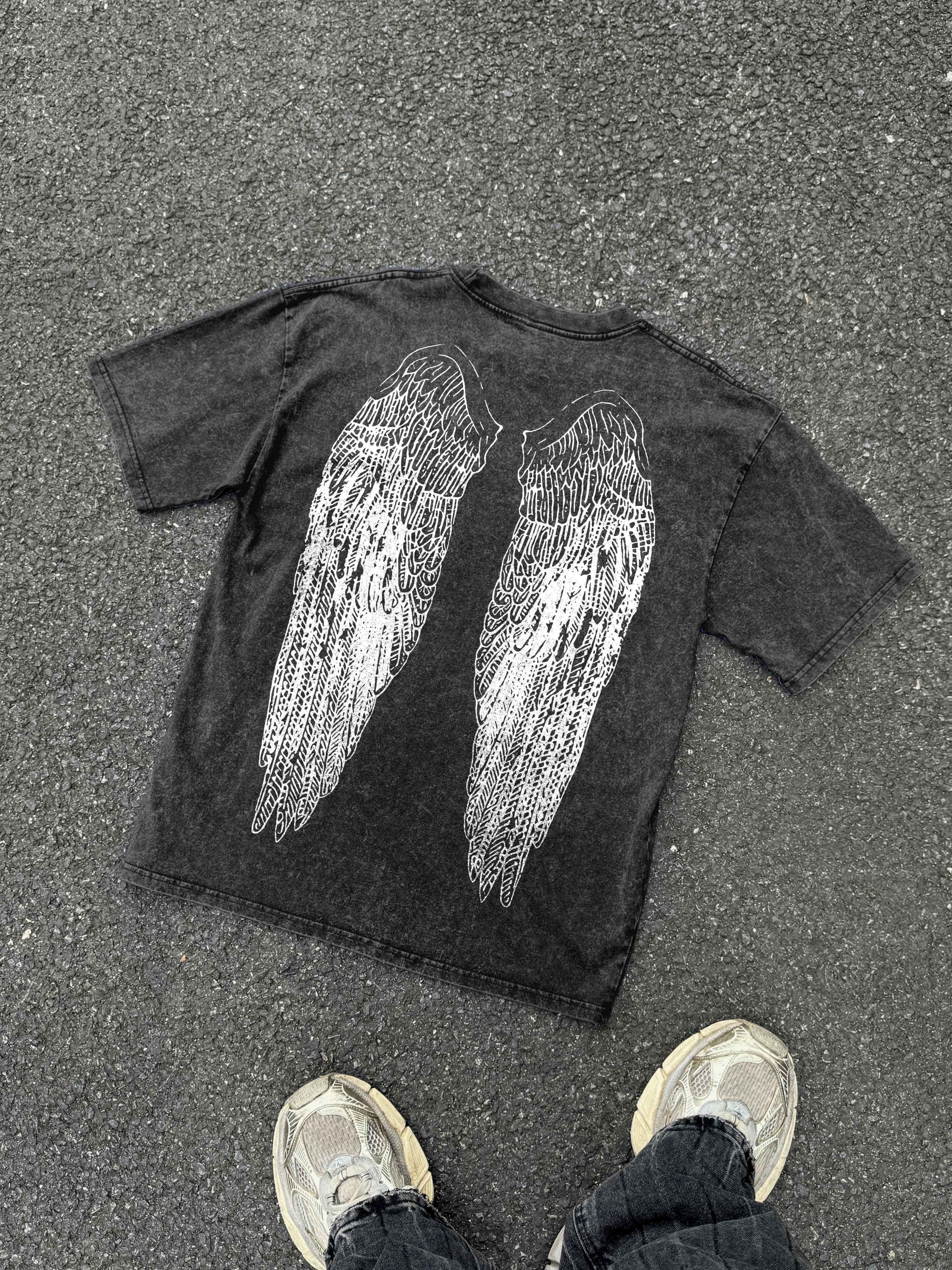 Y2k Angel Wings Gothic Dark Vintage Graphic Acid Washed T-shirt