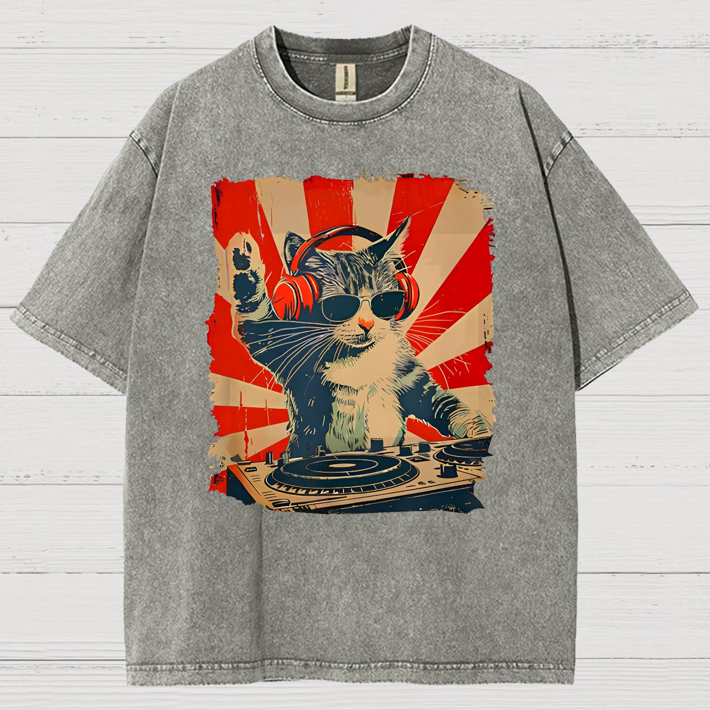 Rock Music Cat Vintage Distressed T-shirt