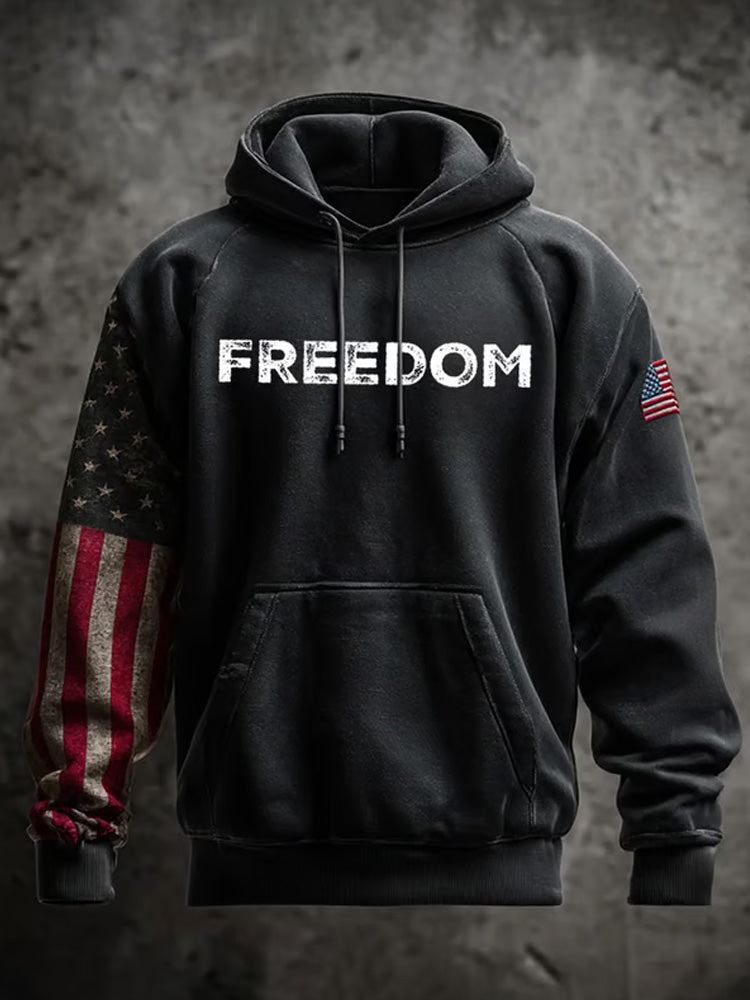 Men's Casual Freedom Flag Print Long-sleeved Hooded Sweatshirt