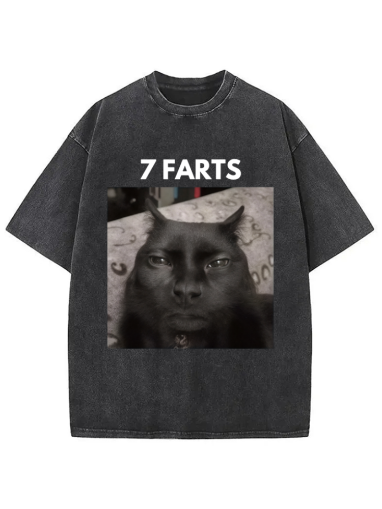 7 Farts Silly Meme Cat Washed T-shirt