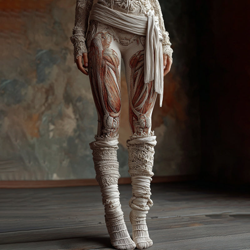 Women's Vintage Halloween Muscle Anatomy Art Knit Leggings