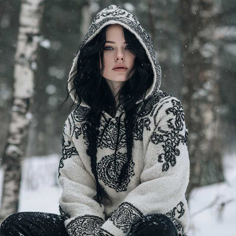 Women's Vintage Celtic Knot Art Pattern Knit Hoodie