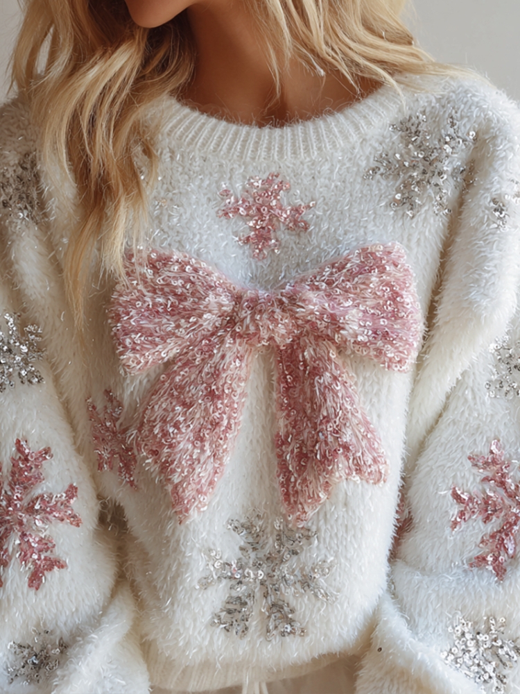 Women's Winter Christmas Element Round Neck Knitted Sweater