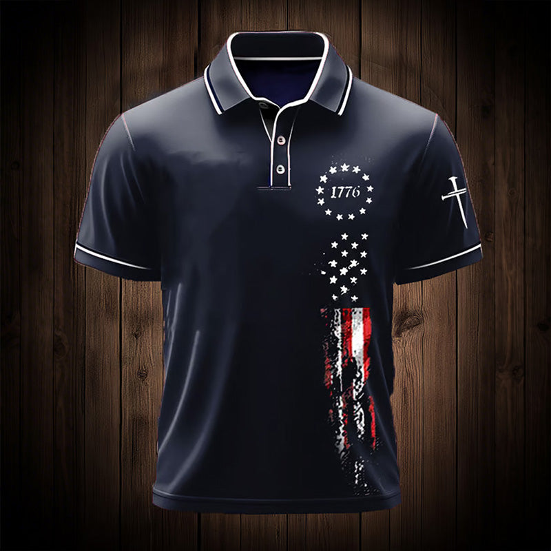 Men's Independence Day Flag Print Casual Polo Shirt