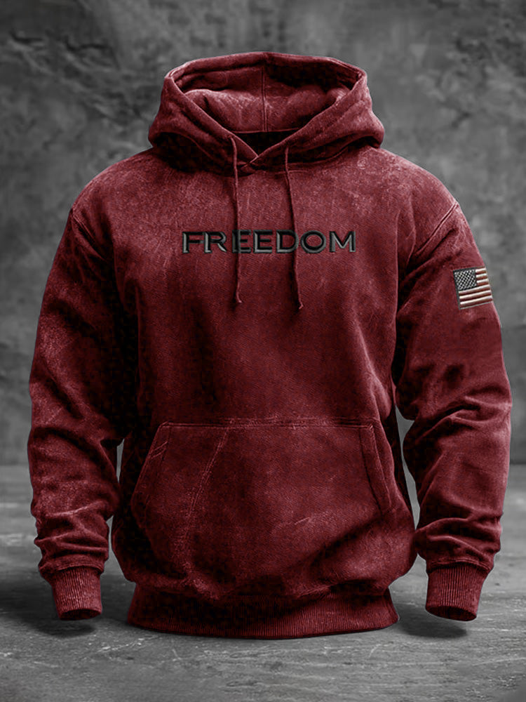 Men's Casual Freedom Print Long-sleeved Hooded Sweatshirt