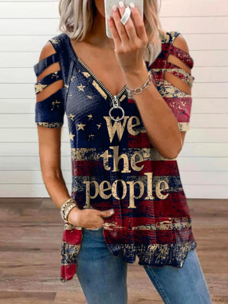Women's American Independence Day We The People Printed Short-sleeved T-shirt
