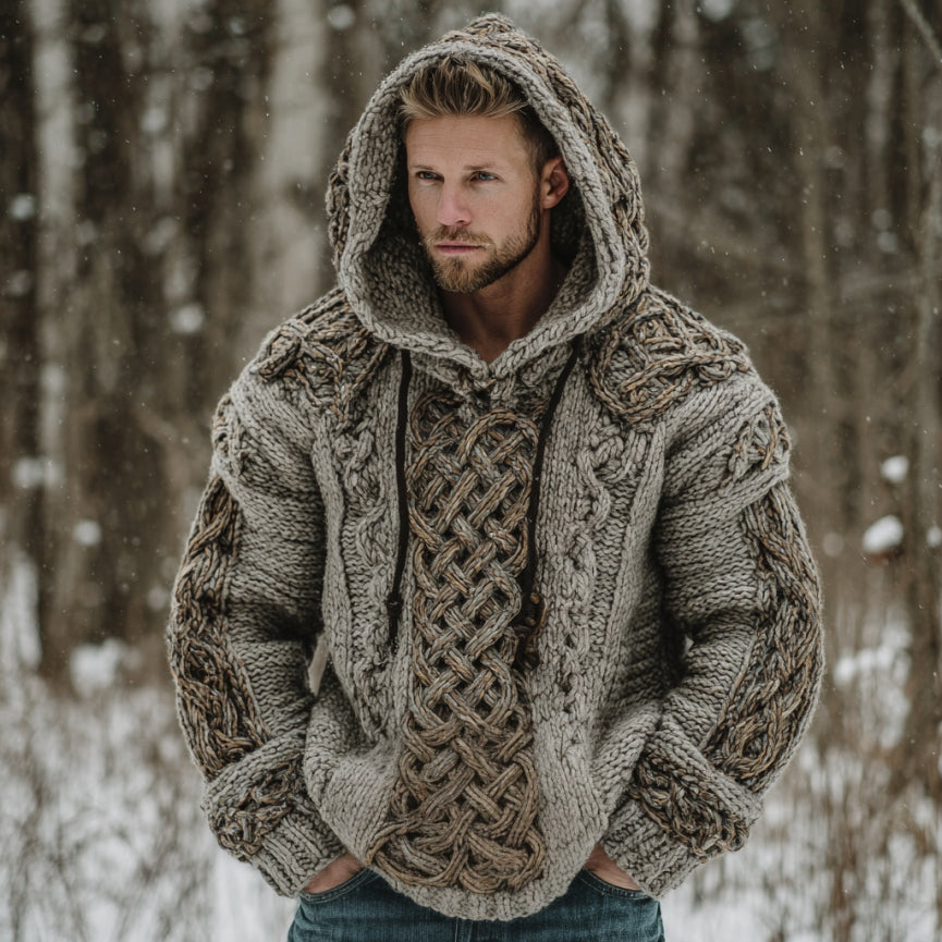 Men's Retro Celtic Knot Art Warm Hooded Sweater
