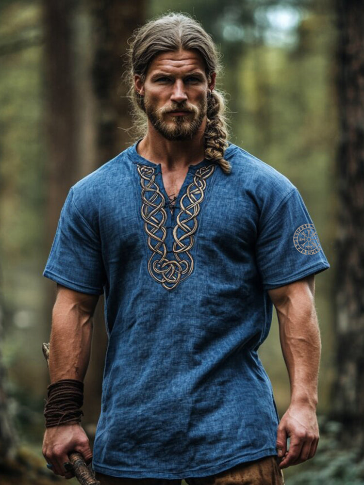 Men's Vintage Viking Celtic Knot Art Linen Shirt