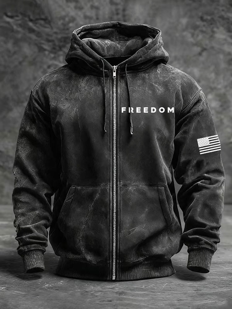 Men's Freedom American Flag Print Zip-up Hooded Jacket
