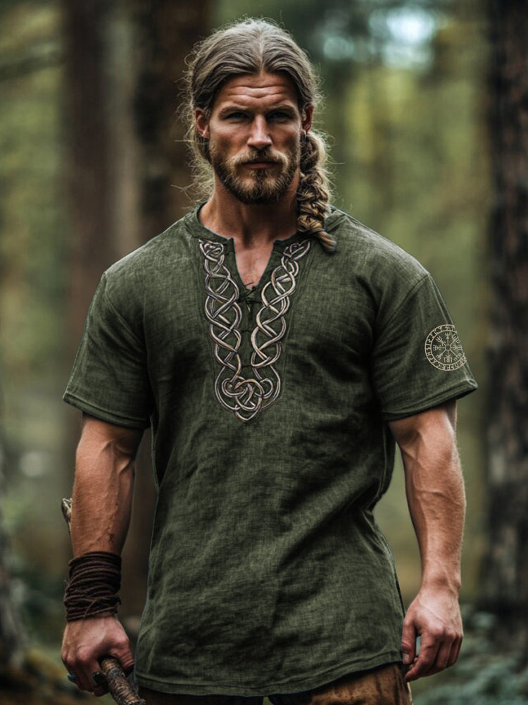 Men's Vintage Viking Celtic Knot Art Linen Shirt