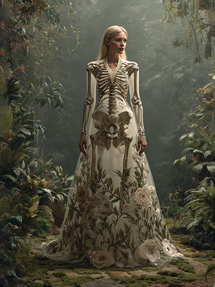 Women's Vintage Skull Rose Comfortable Casual Maxi Dress