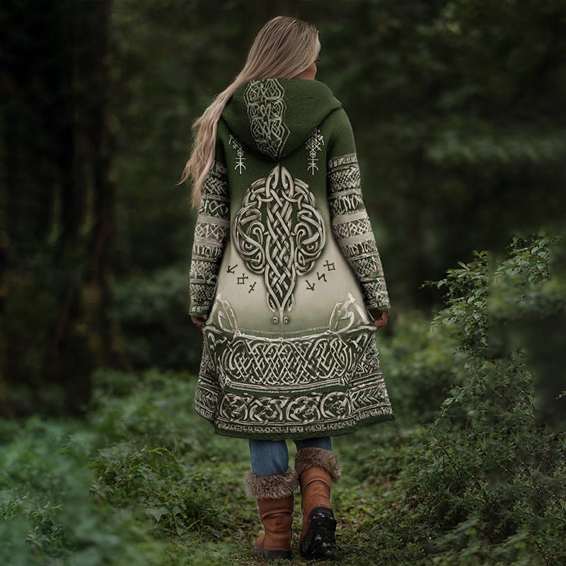 Vintage Celtic Knot Ombre Print Warm Hooded Cardigan