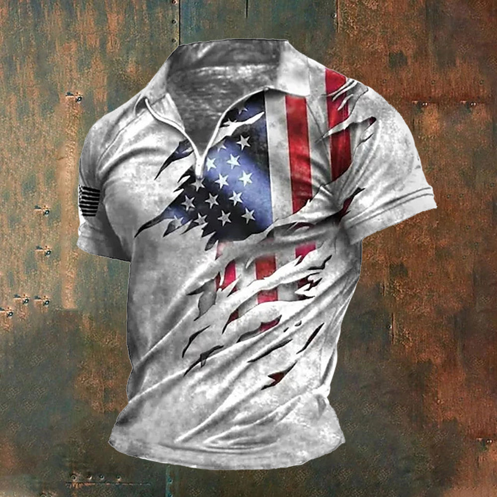 American Flag Print Men's Polo Shirt