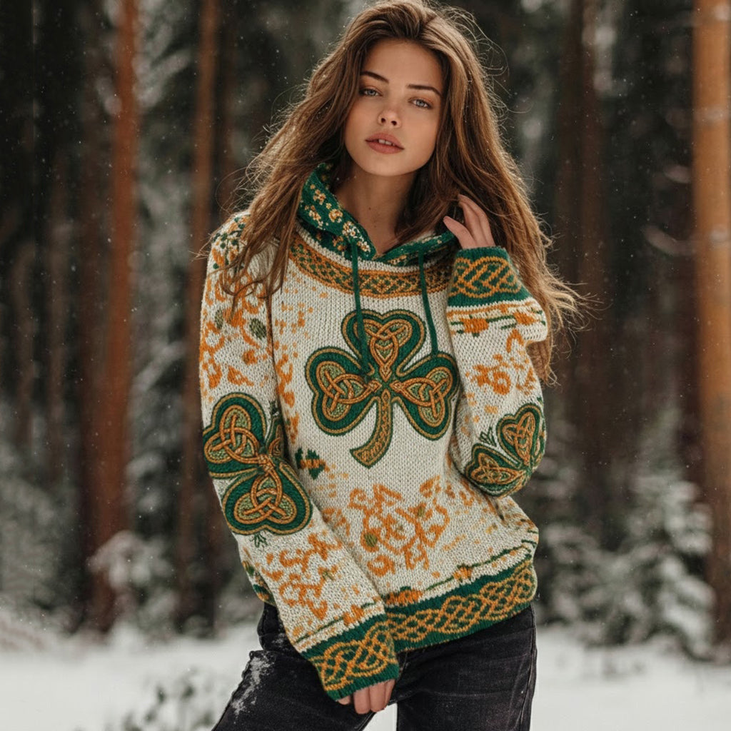 Vintage Celtic Knot Trefoil Print Hooded Sweater
