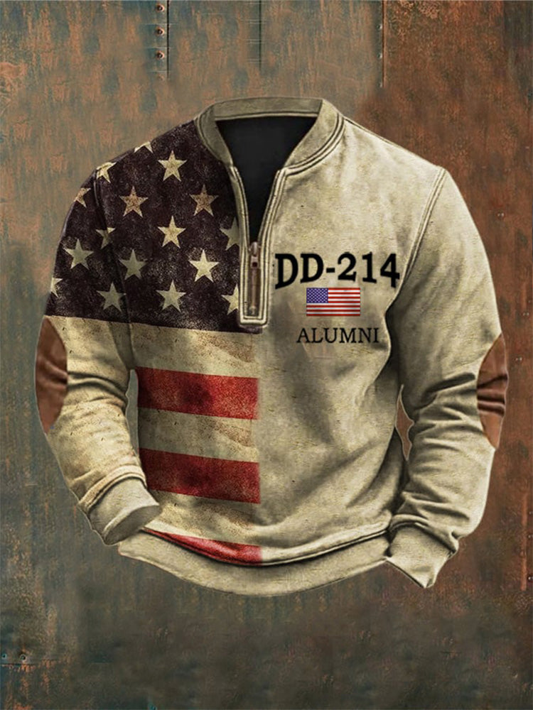 Men's Retro Dd-214 Veteran Zip Collar Sweatshirt
