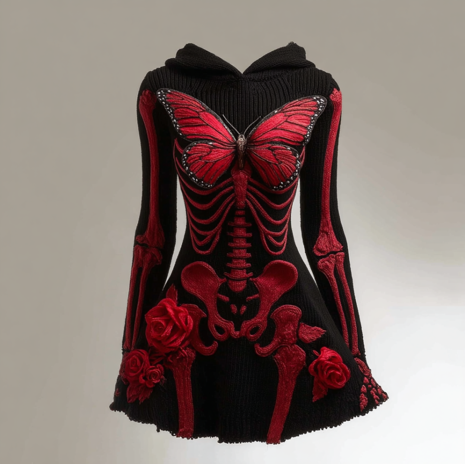 Halloween Blood Butterfly Women's Knit Sweater Dress