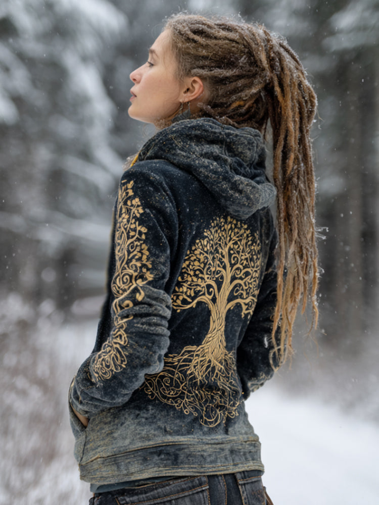 Viking Style Life Tree Print Vintage Hoodie