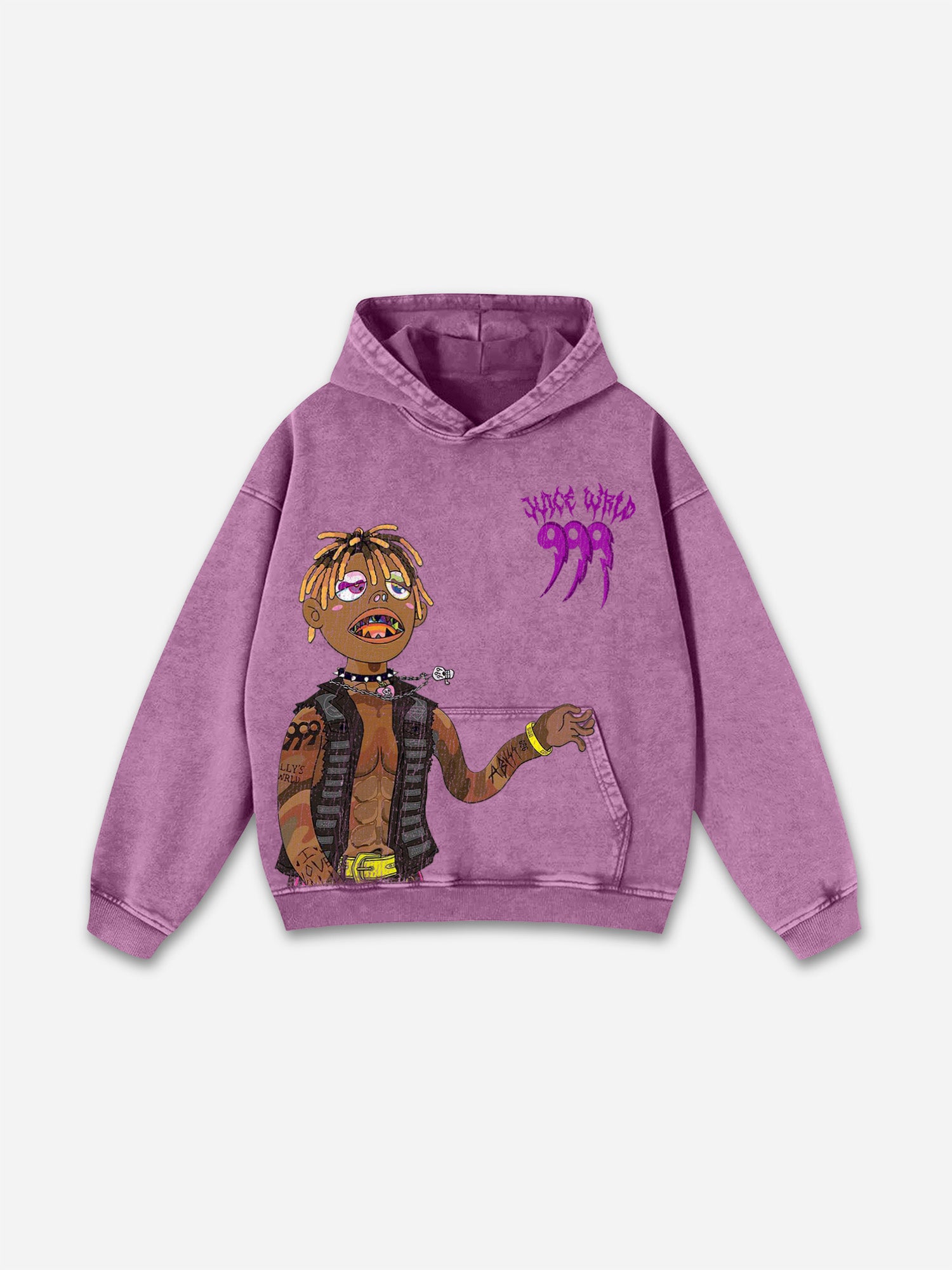 Vintage Juice Wrld Graphic Acid Wash Oversized Hoodie