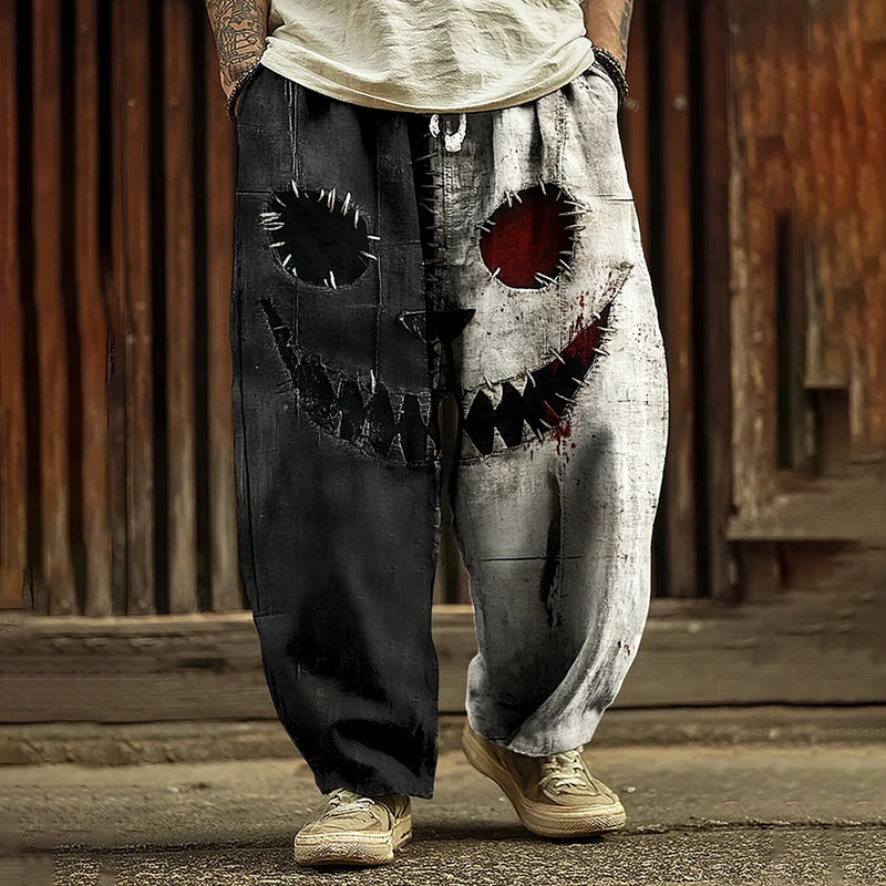 Men's Halloween Gothic Horrible Face Print Casual Pants