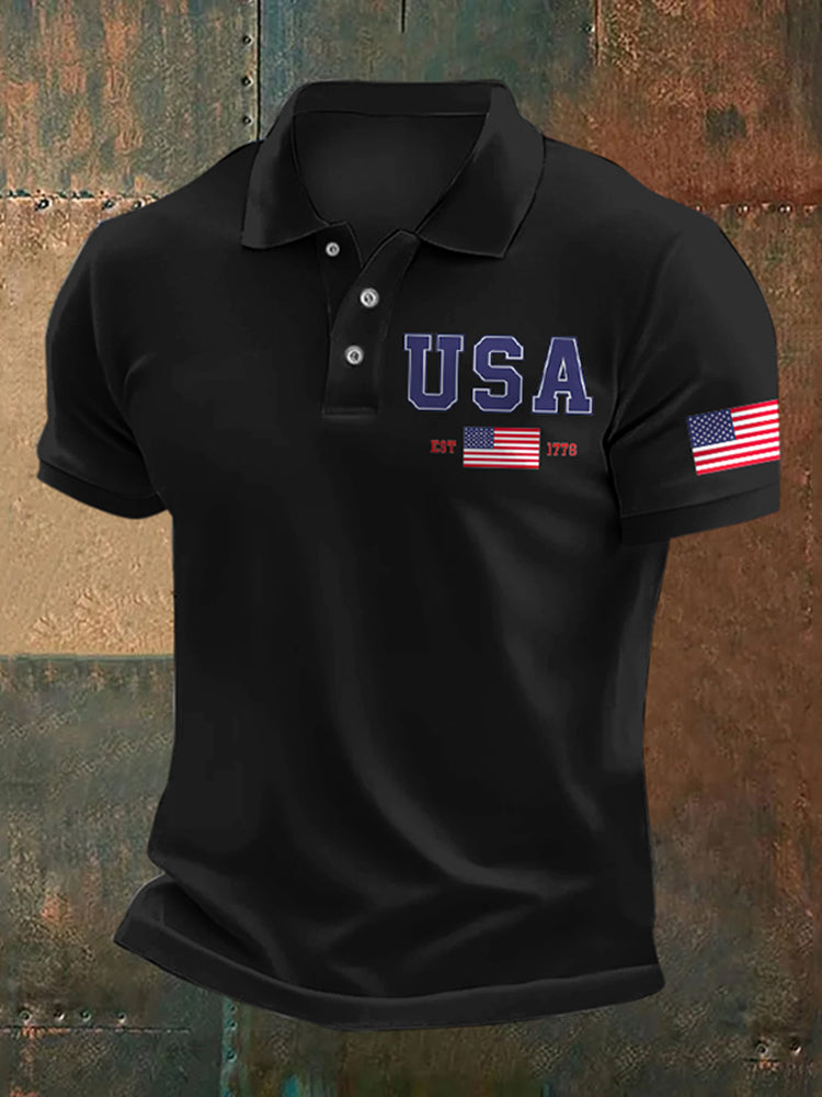 Men's American Flag Print Polo Shirt