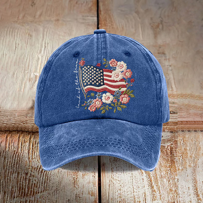 Retro Independence Day Flowers Land Of The Free Print Baseball Cap