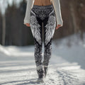 Vintage Viking Inspired Angel Wings Art Cozy Knit Leggings