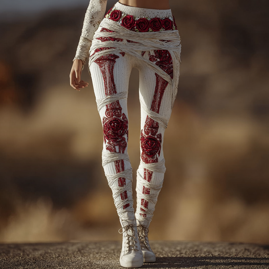 Halloween-themed Line Art Women's Knitted Tight-fitting Leggings.