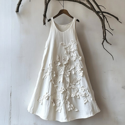 3d Floral Pattern Women's Casual Linen Sleeveless Dress